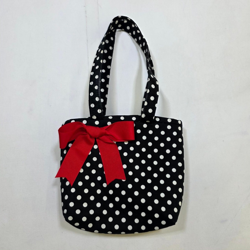 Sew Wicked Sweet Tote Bag Small Black White Polka Dot Red Bow Retro Rockabilly